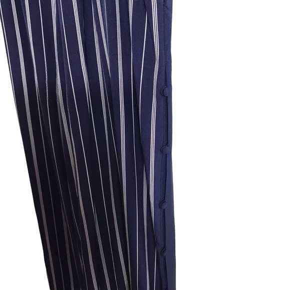 L’AGENCE Size 6 Silk Finley Button-Leg Stripe Jumpsuit Navy‎ White Lightweight - Picture 6 of 10